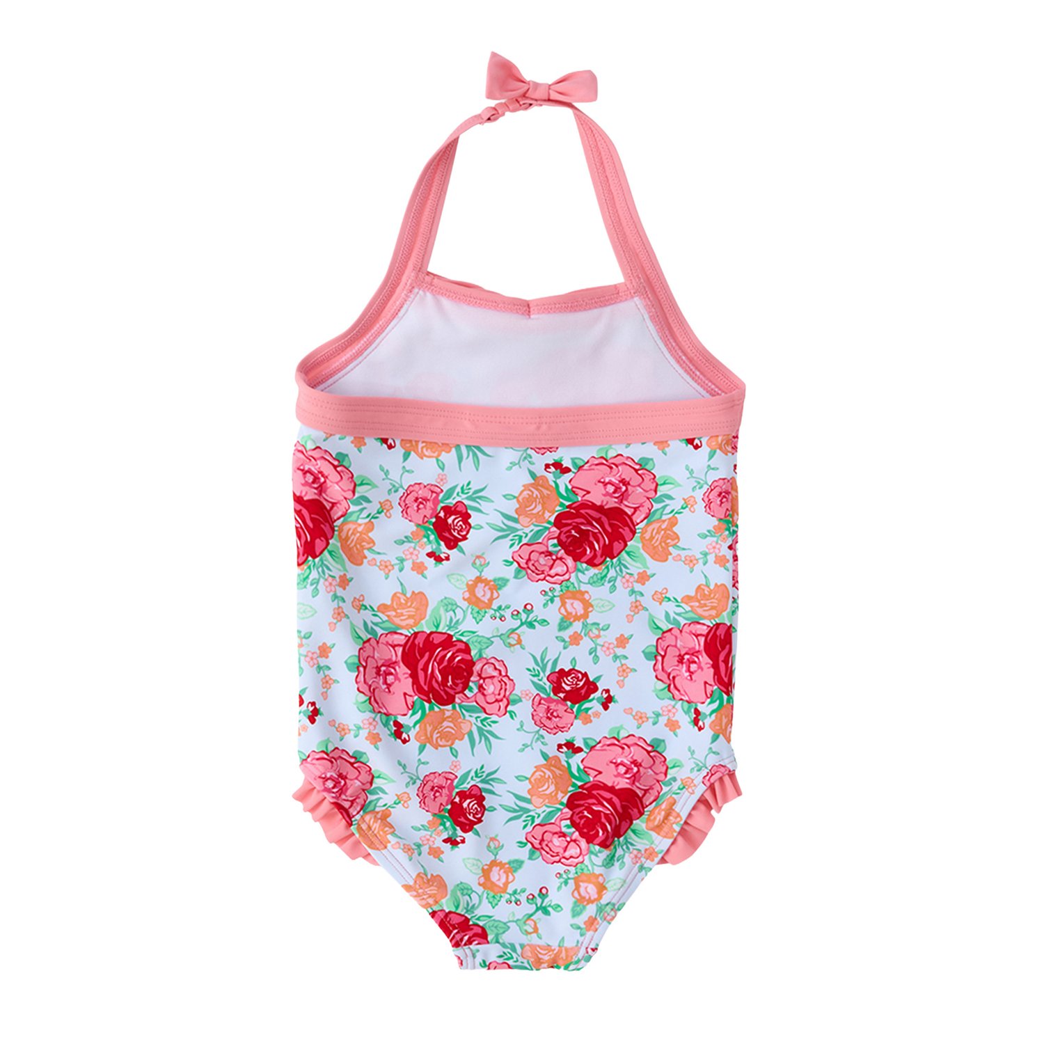 RuffleButts Girls’ Rosy Meadow Halter One Piece Swimsuit