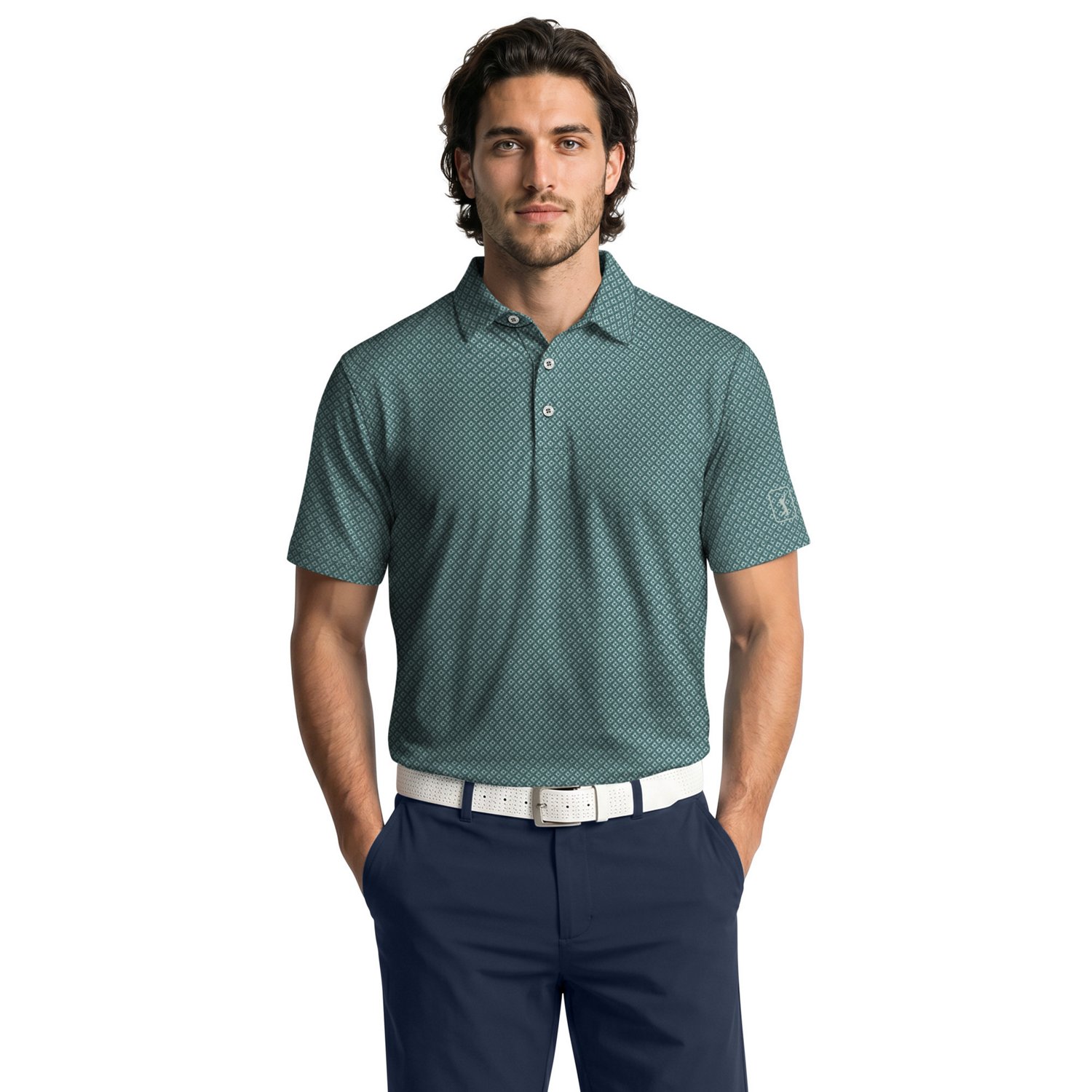 PGA Tour Men's Short Sleeve Essential Geo Printed Polo