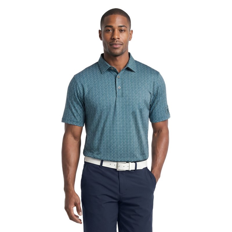 PGA Tour Men's Short Sleeve Golf Flag Geo Essential Printed Polo