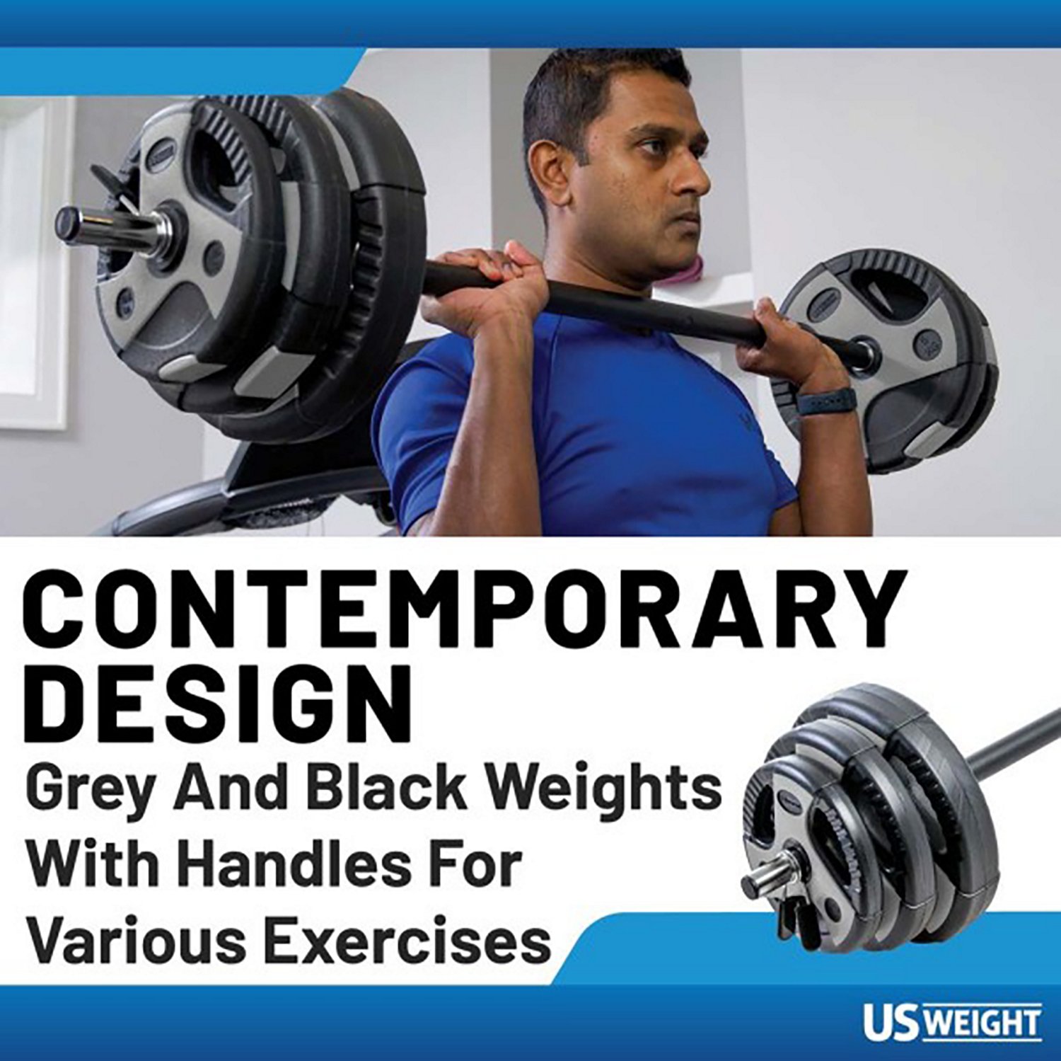 US Weight Adjustable 54 lb Weight Set With 55" Barbell- Grey - view number 7