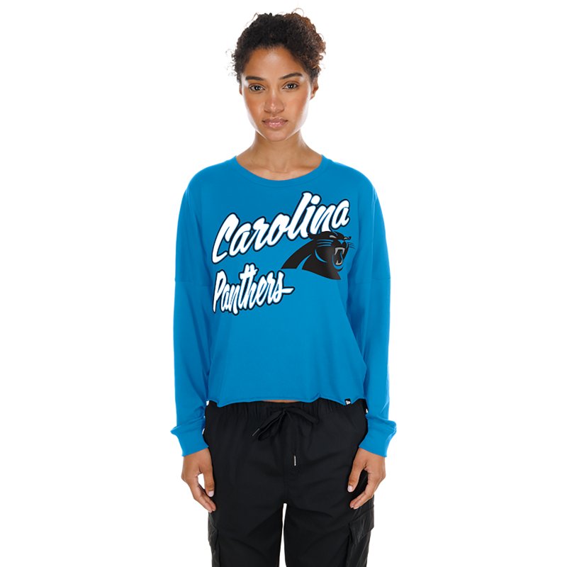 Women's New Era  Blue Carolina Panthers Cropped Oversized Long Sleeve T-Shirt