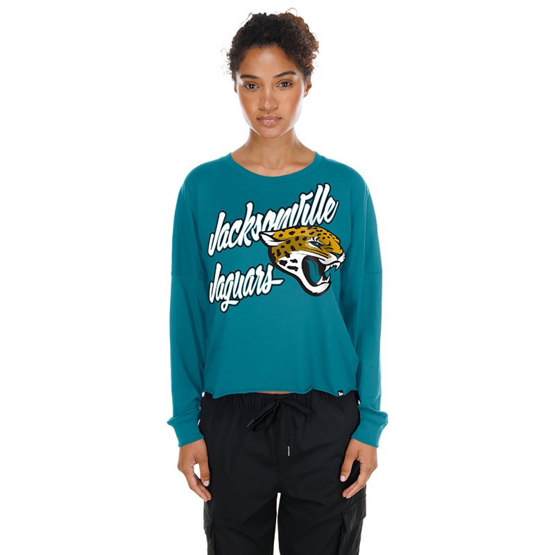 Women's New Era  Teal Jacksonville Jaguars Cropped Oversized Long Sleeve T-Shirt