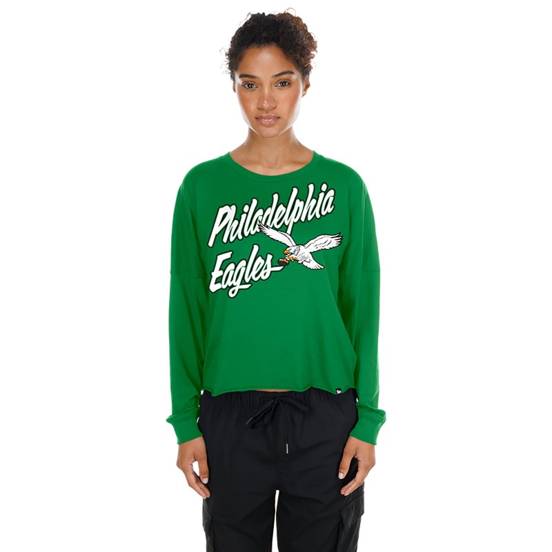 New Era Women's Philadelphia Eagles Cropped Oversized Long-Sleeve T-Shirt - Midnight Green