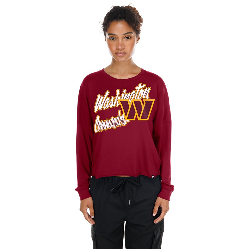 Women's New Era  Burgundy Washington Commanders Cropped Oversized Long Sleeve T-Shirt