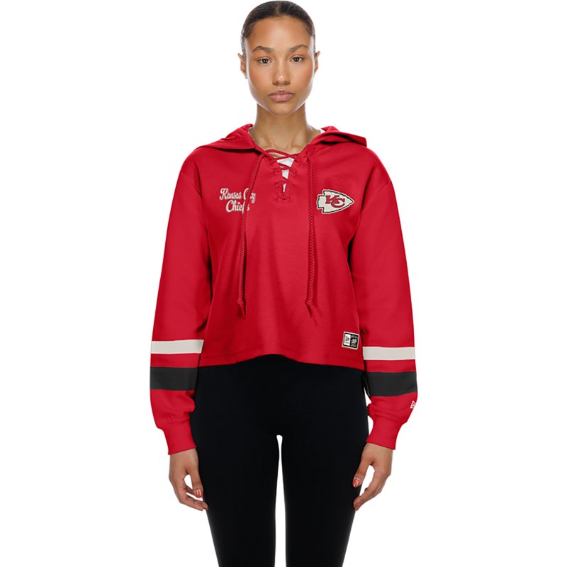 Women's New Era Red Kansas City Chiefs Throwback Lace-Up Hoodie