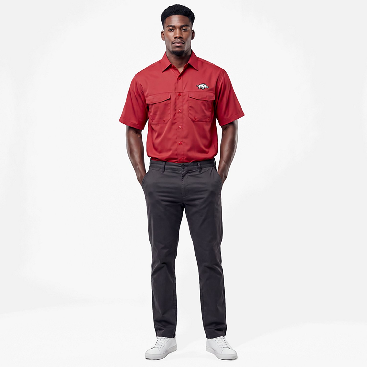 Antigua Men’s University of Arkansas Game Day Woven Fishing Shirt - view number 2