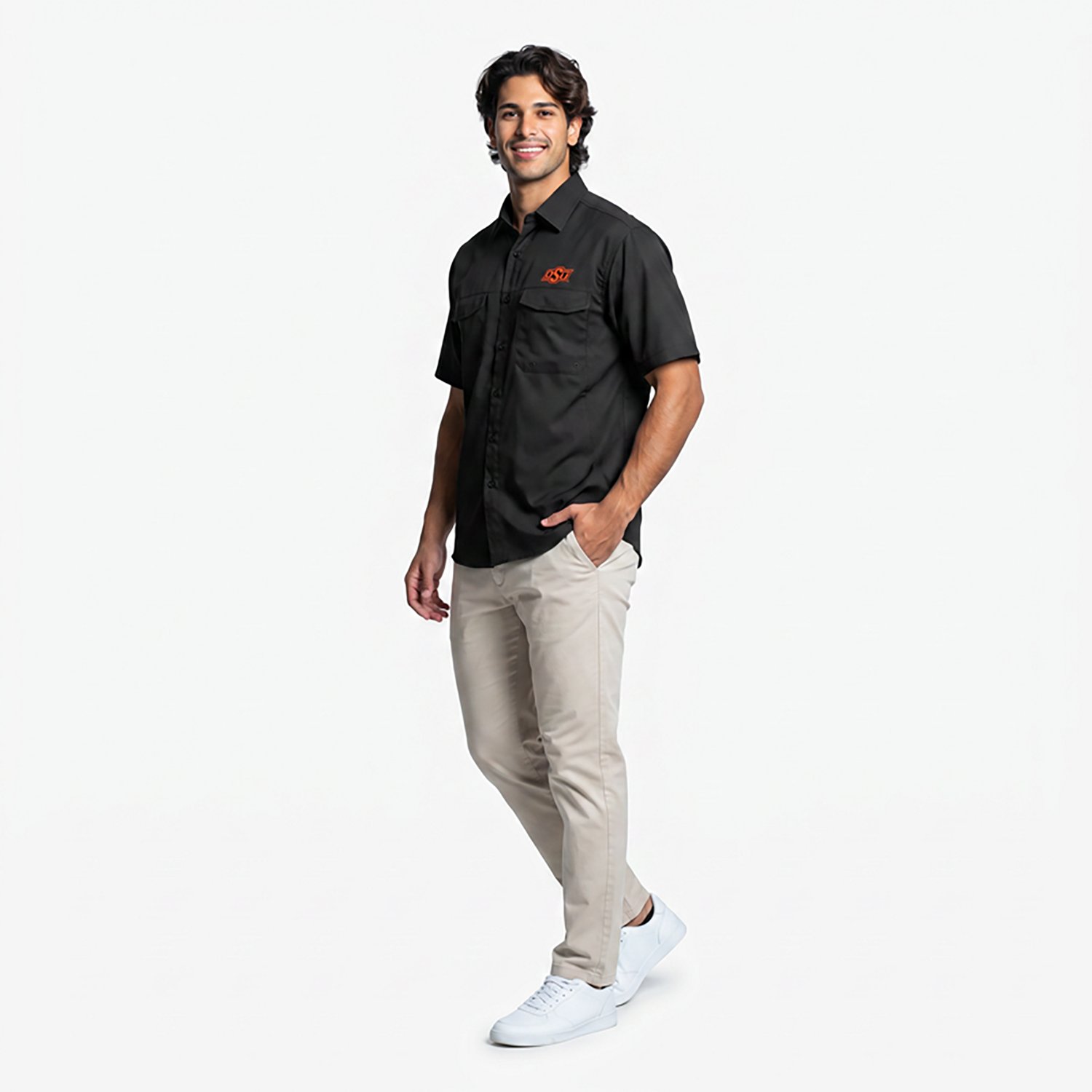 Antigua Men’s Oklahoma State University Game Day Woven Fishing Shirt - view number 3