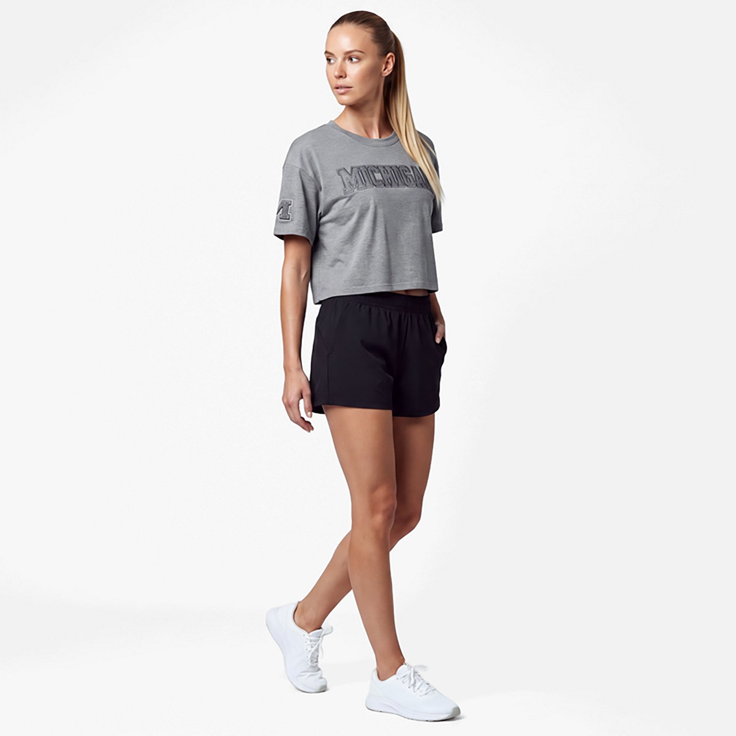 Pro Standard Michigan Wolverines Tonal Neutral Boxy Cropped T-Shirt - view number 3