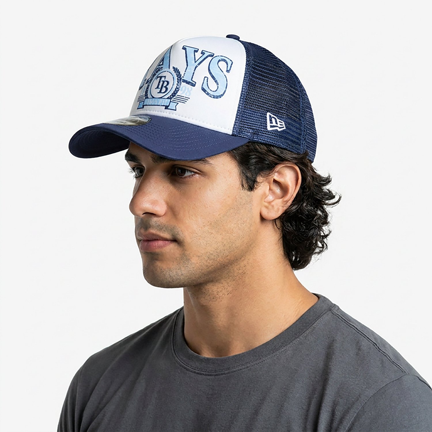 New Era Adults' Tampa Bay Rays Distressed 9FORTY A-Frame Trucker Cap                                                             - view number 2
