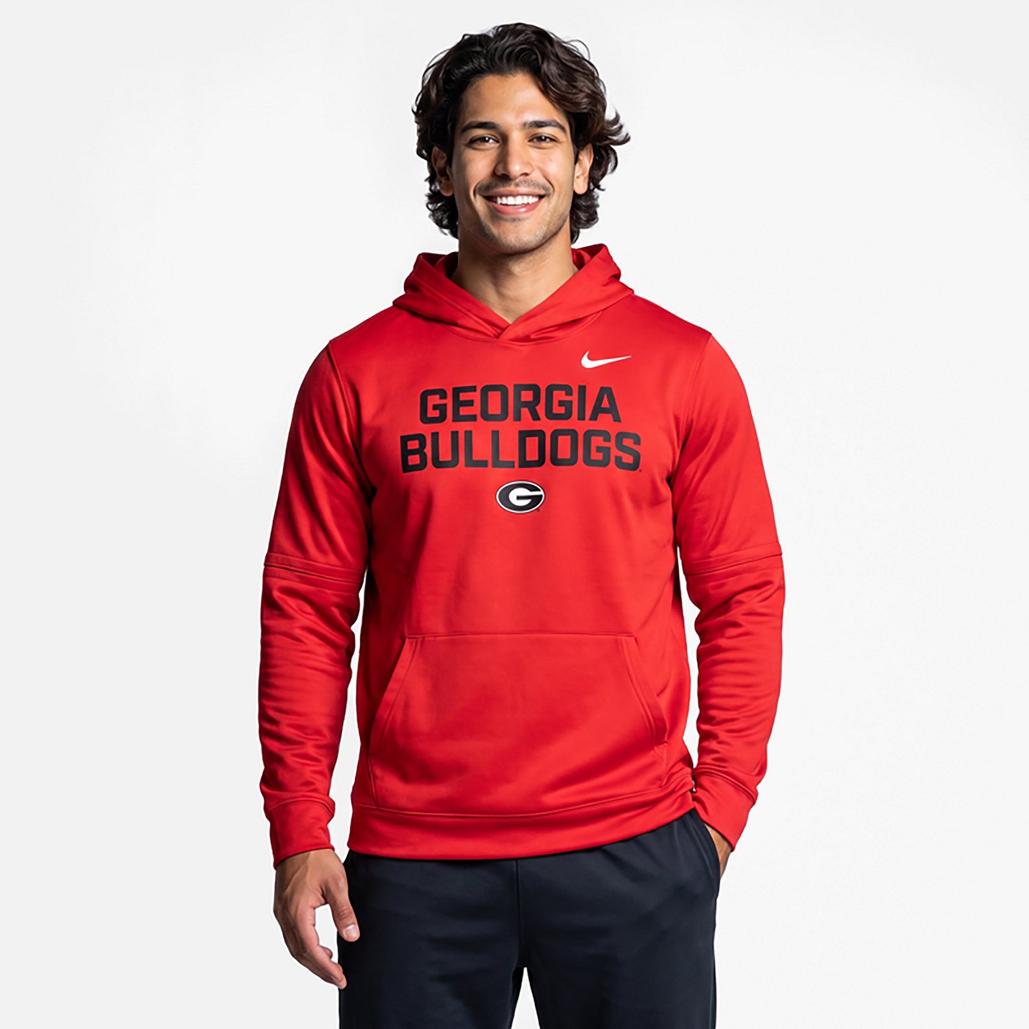 Nike Men's Georgia Dri-FIT Team Over Logo LWT Long Sleeve Hoodie Top