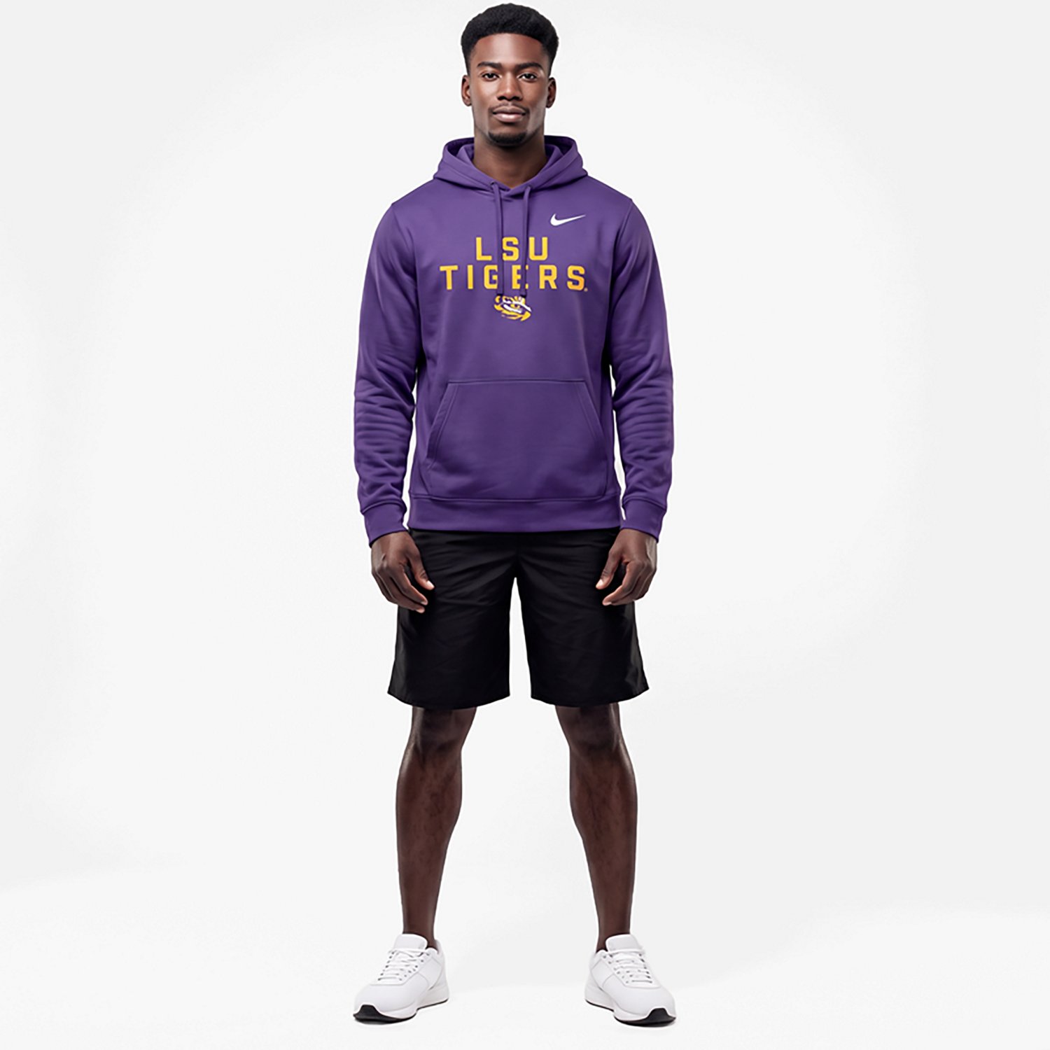 Nike Men's LSU Dri-FIT Team Over Logo LWT Long Sleeve Hoodie Top