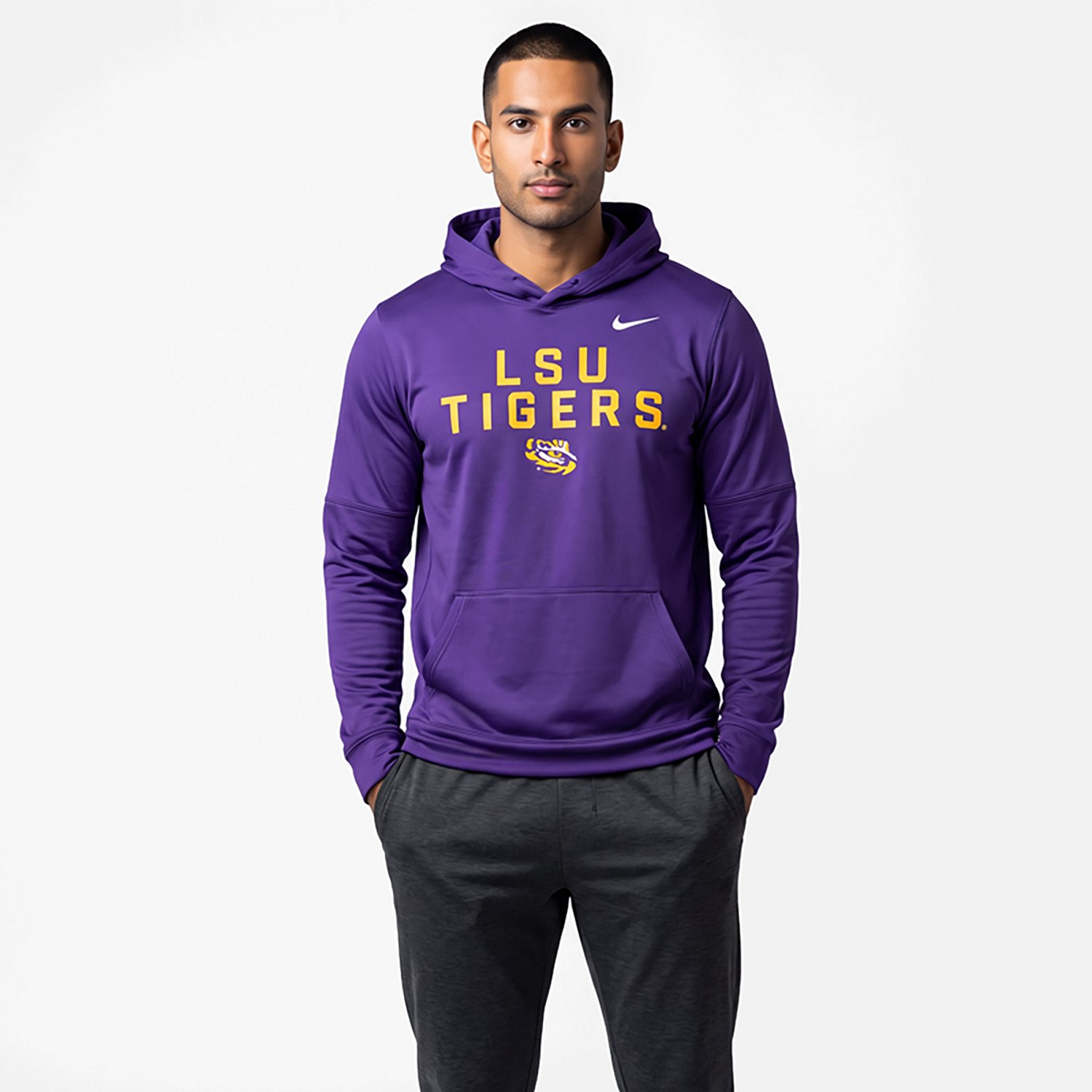 Nike Men's LSU Dri-FIT Team Over Logo LWT Long Sleeve Hoodie Top
