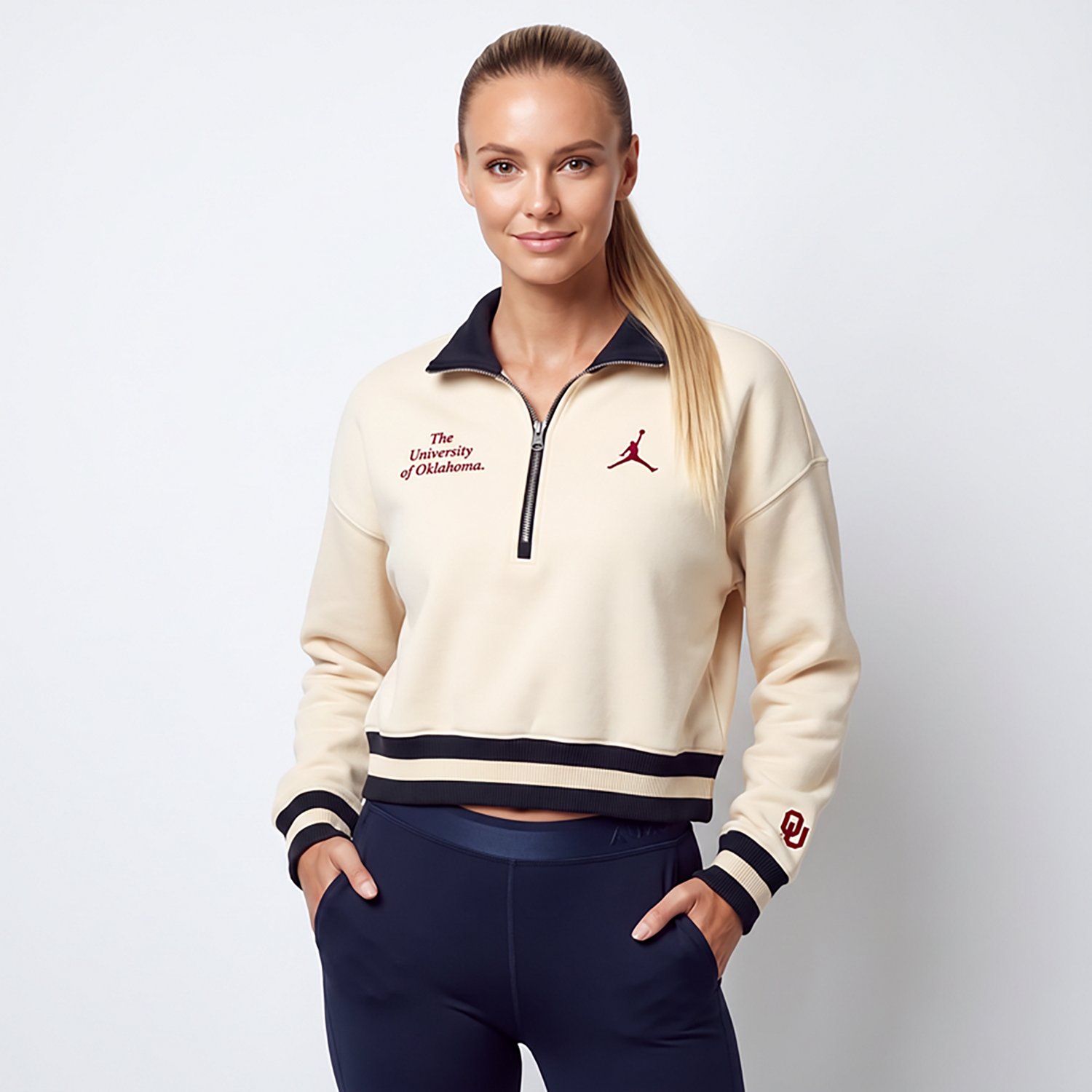 Jordan Women's Oklahoma Sooners Legacy Fleece Crop 1/4 Zip Jacket - view number 2