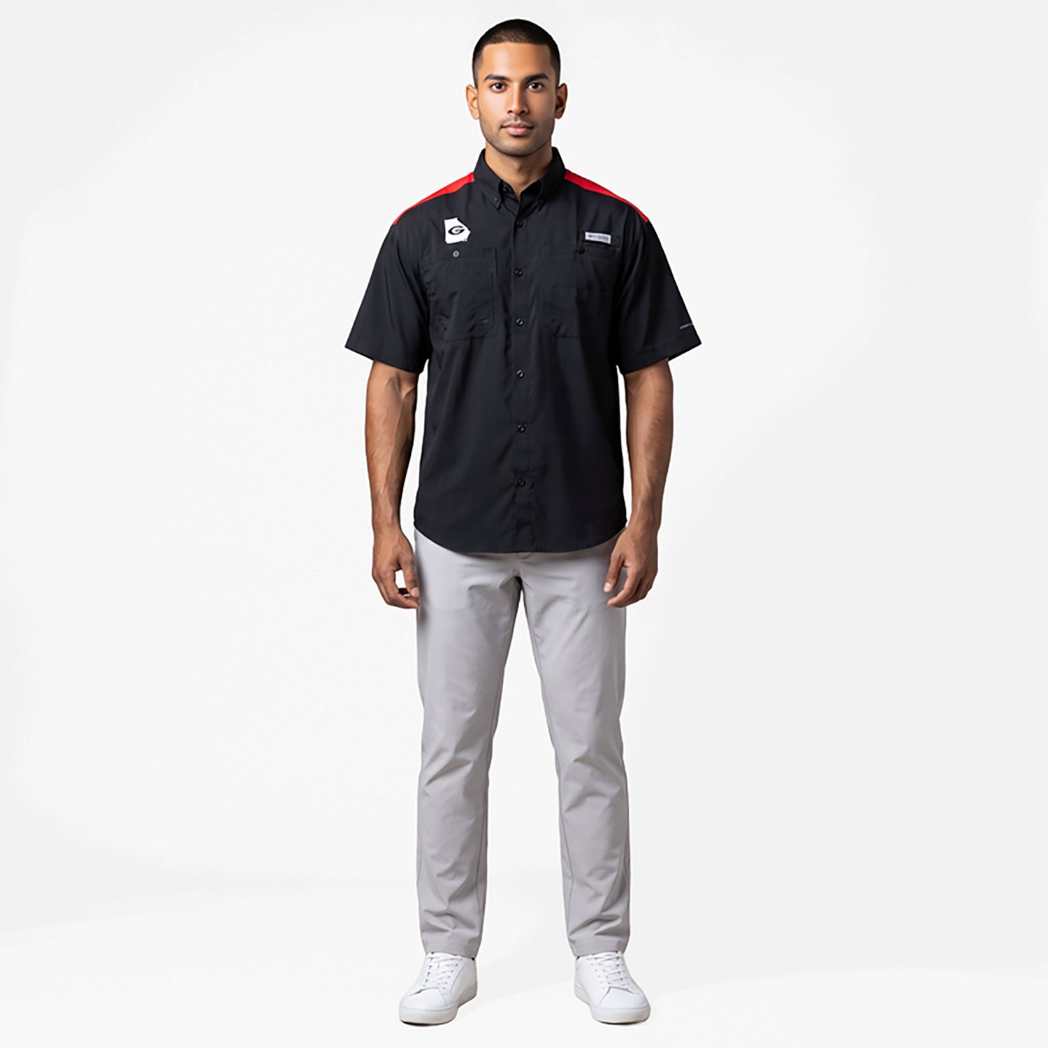 Columbia Sportswear Men's University of Georgia CLG Tamiami Colorblock Button-Up Shirt