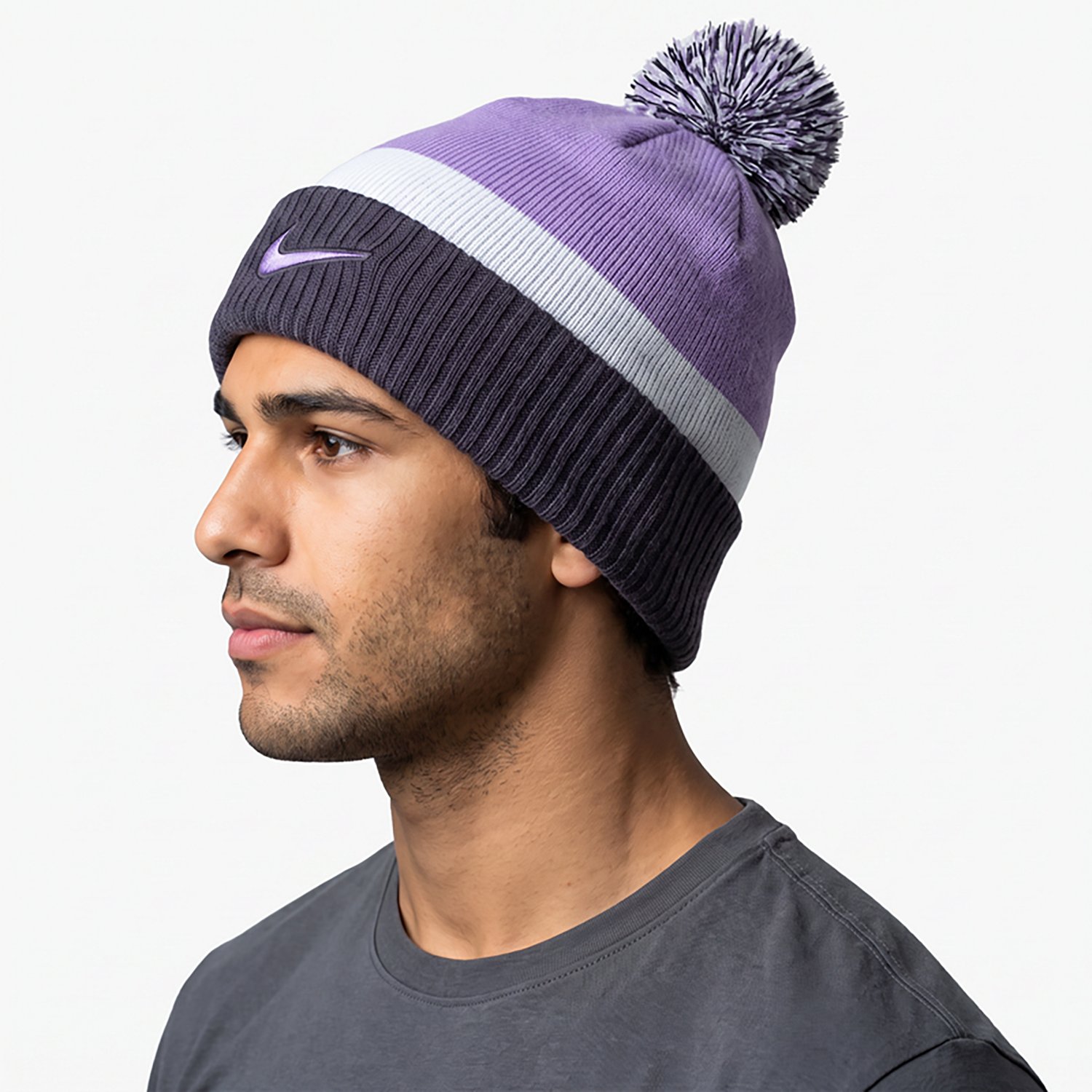 Nike Adults' Kansas State University Wildcats Lavender Club Stripe Beanie - view number 3