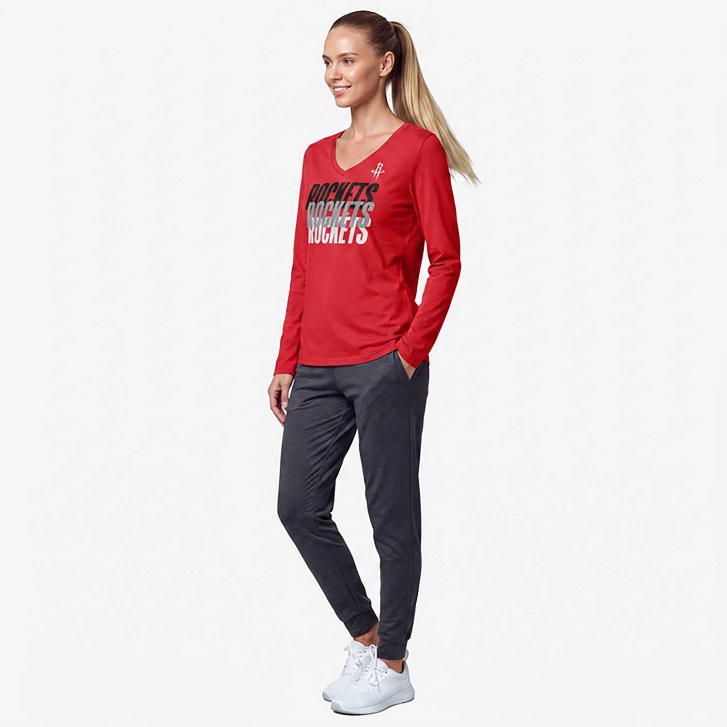 Fanatics Houston Rockets Iconic Tumble Long Sleeve V-Neck T-Shirt
