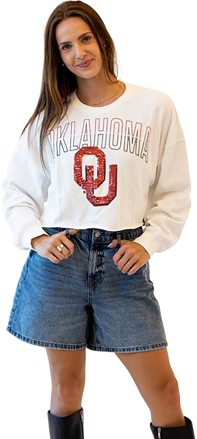 Gameday Social Women's University of Oklahoma Starlite Sequin Cropped Long Sleeve Crew