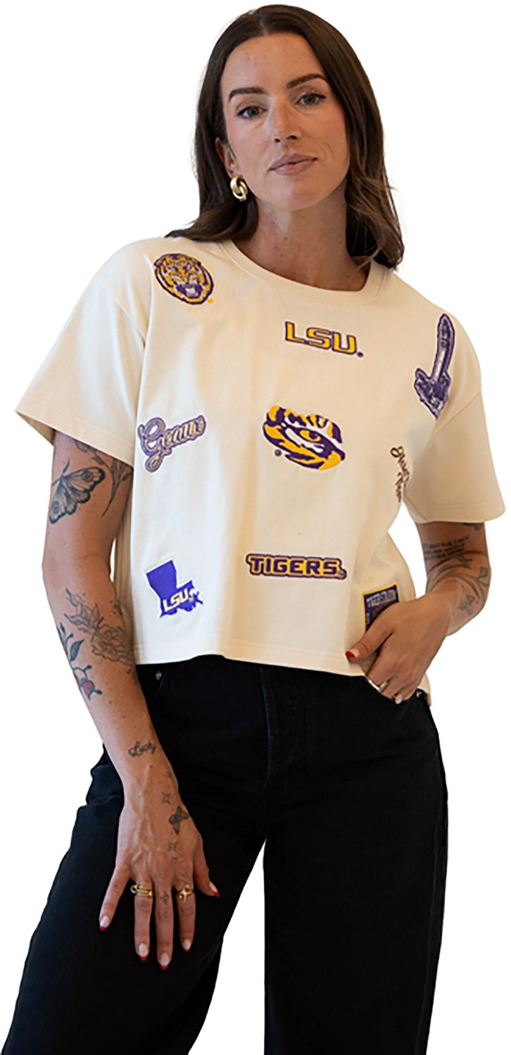 Gameday Social Women's Louisiana State University Vault Allover Patch Heavyweight Cropped T-shirt