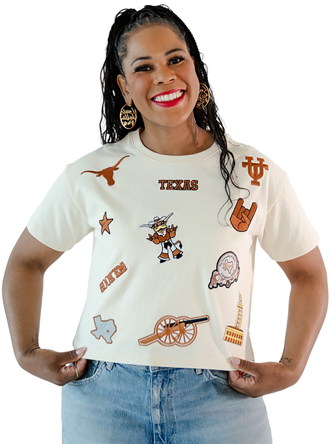 Gameday Social Women's University of Texas Vault Allover Patch Heavyweight Cropped T-shirt