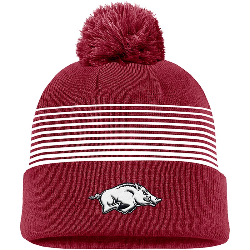 Nike Men's Cardinal Arkansas Razorbacks 2026 On-Field Peak Cuffed Knit Hat with Pom - Cardinal