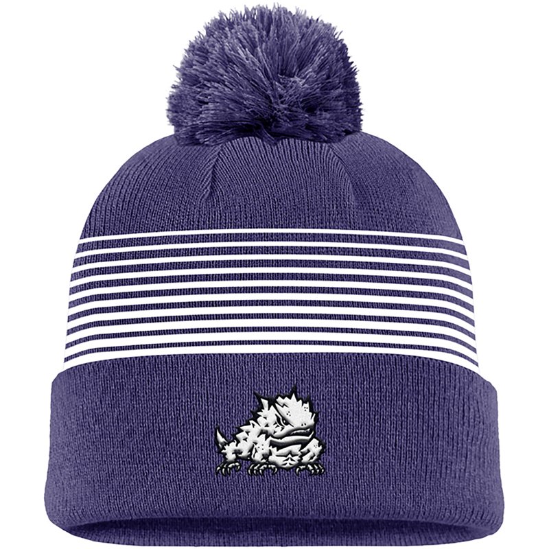 Nike Men's Purple Tcu Horned Frogs 2026 On-Field Peak Cuffed Knit Hat with Pom - Purple