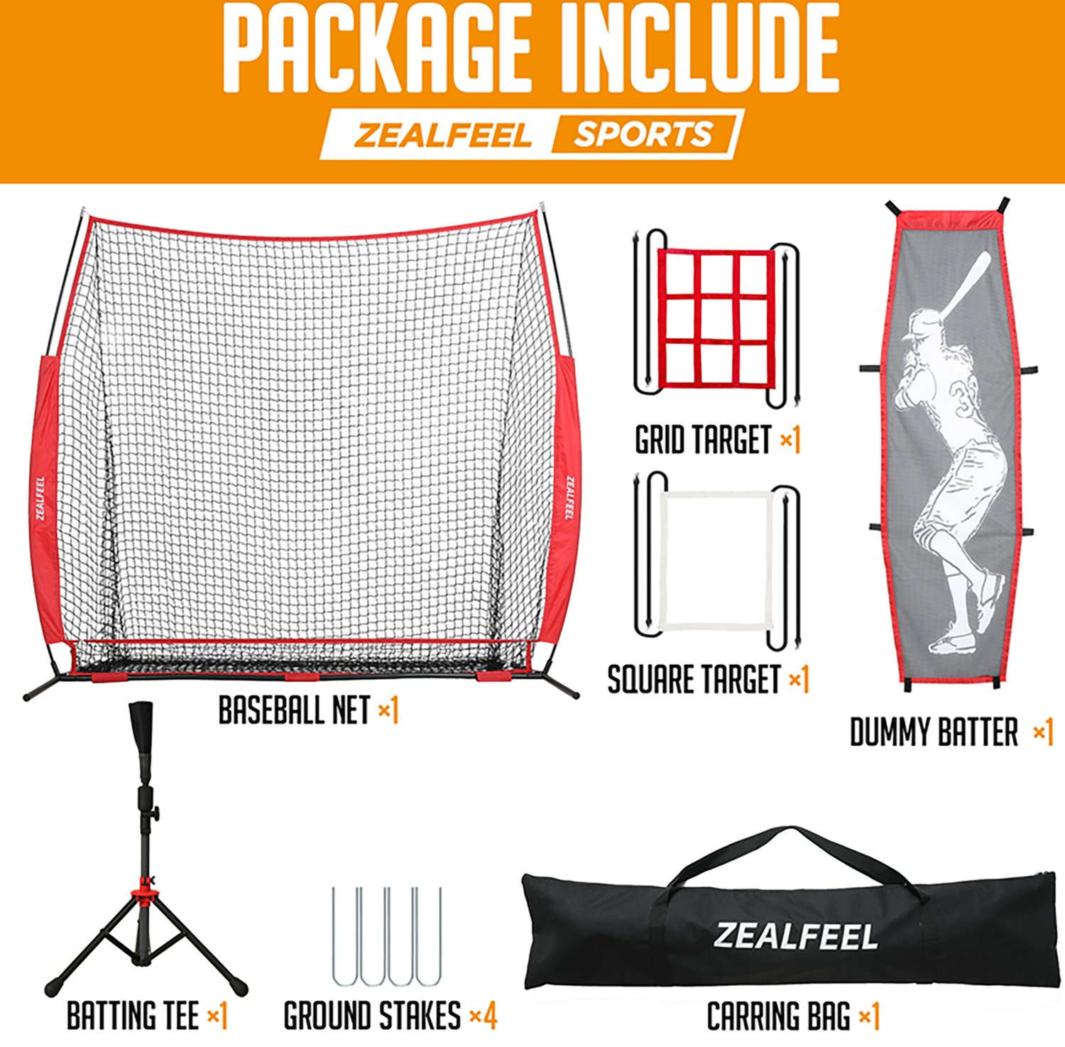 Zealfeel 7 x 7 ft Baseball Net Set