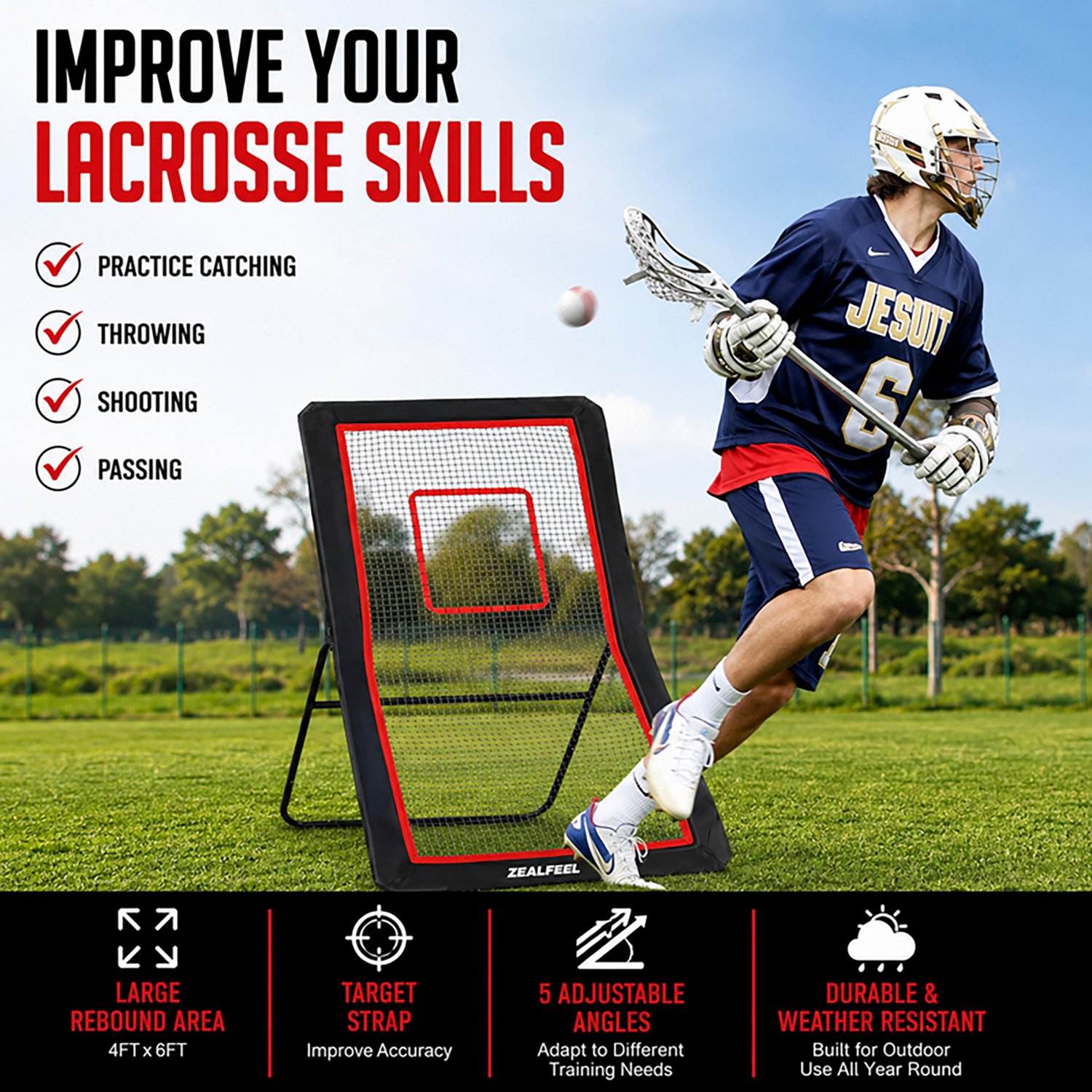 Zealfeel 4 x 7 ft Lacrosse Rebounder