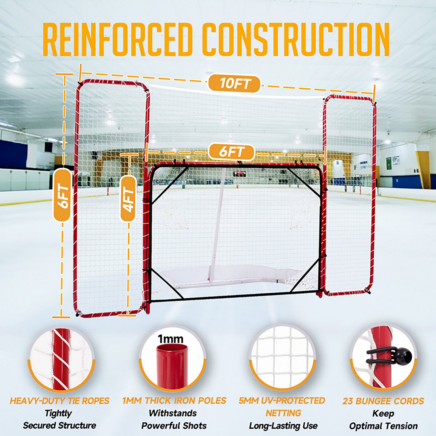 Zealfeel 10 x 6 ft Hockey Net with Backstop - view number 3