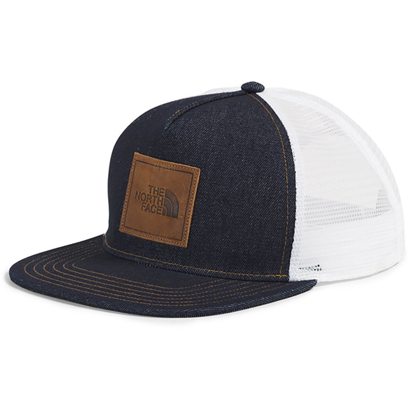 The North Men's Face Half Dome Trucker Hat - Denim/Leather Patch