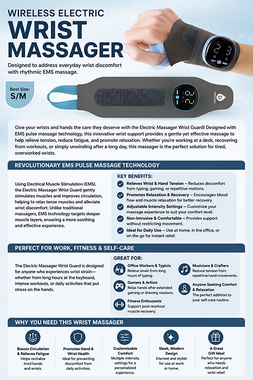 Pursonic Wireless Electric Wrist Massager