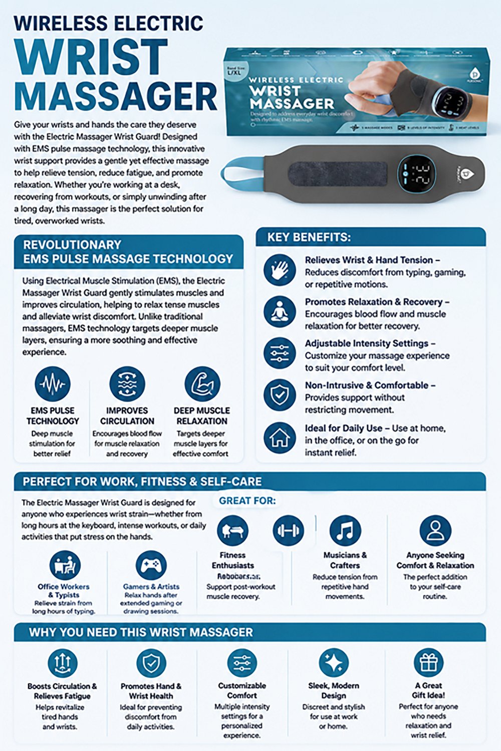 Pursonic Wireless Electric Wrist Massager