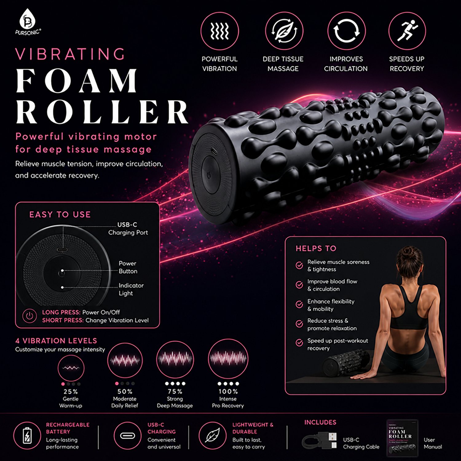 Pursonic FlexiPulse High-Intensity Vibrating Foam Roller