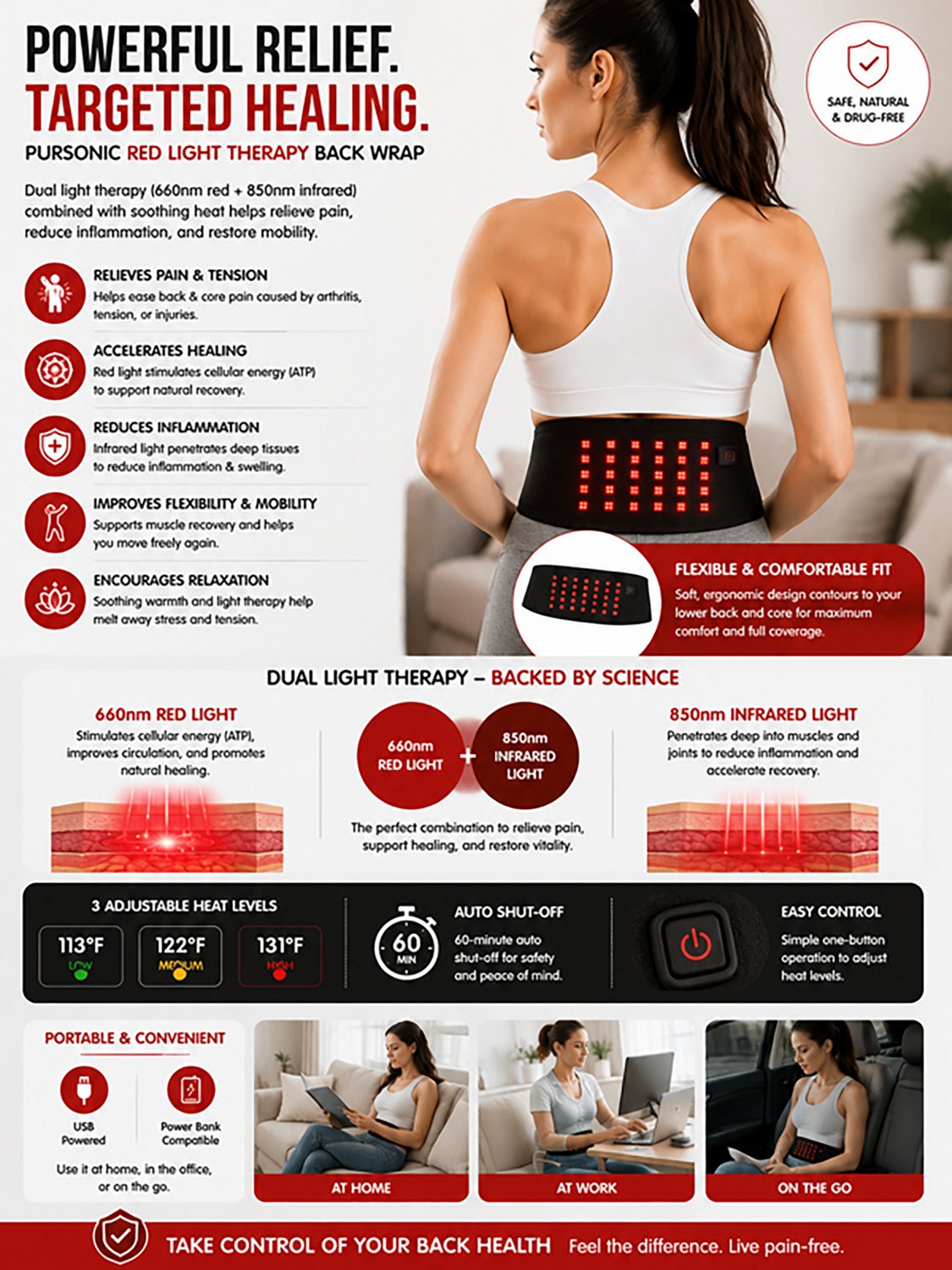 Pursonic Red Light Therapy Back Wrap - view number 4