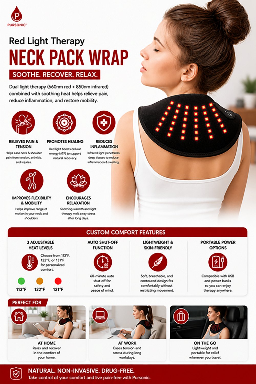 Pursonic Red Light Therapy Neck Pack Wrap - view number 4