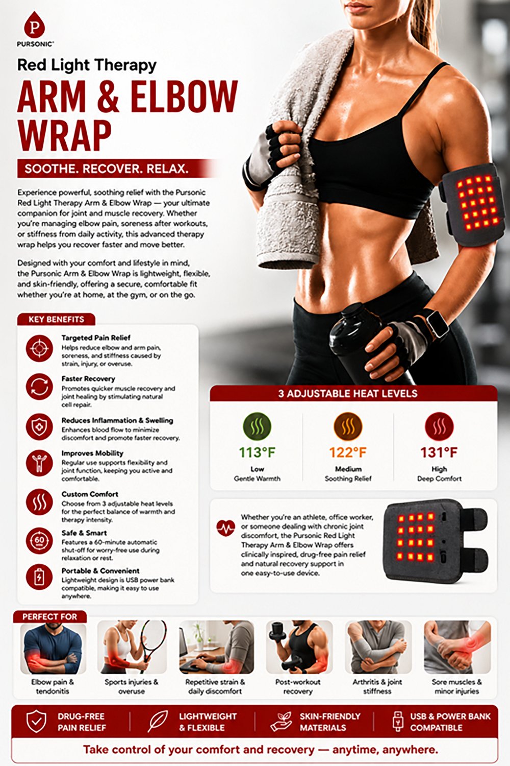 Pursonic Red Light Therapy Arm and Elbow Wrap - view number 5