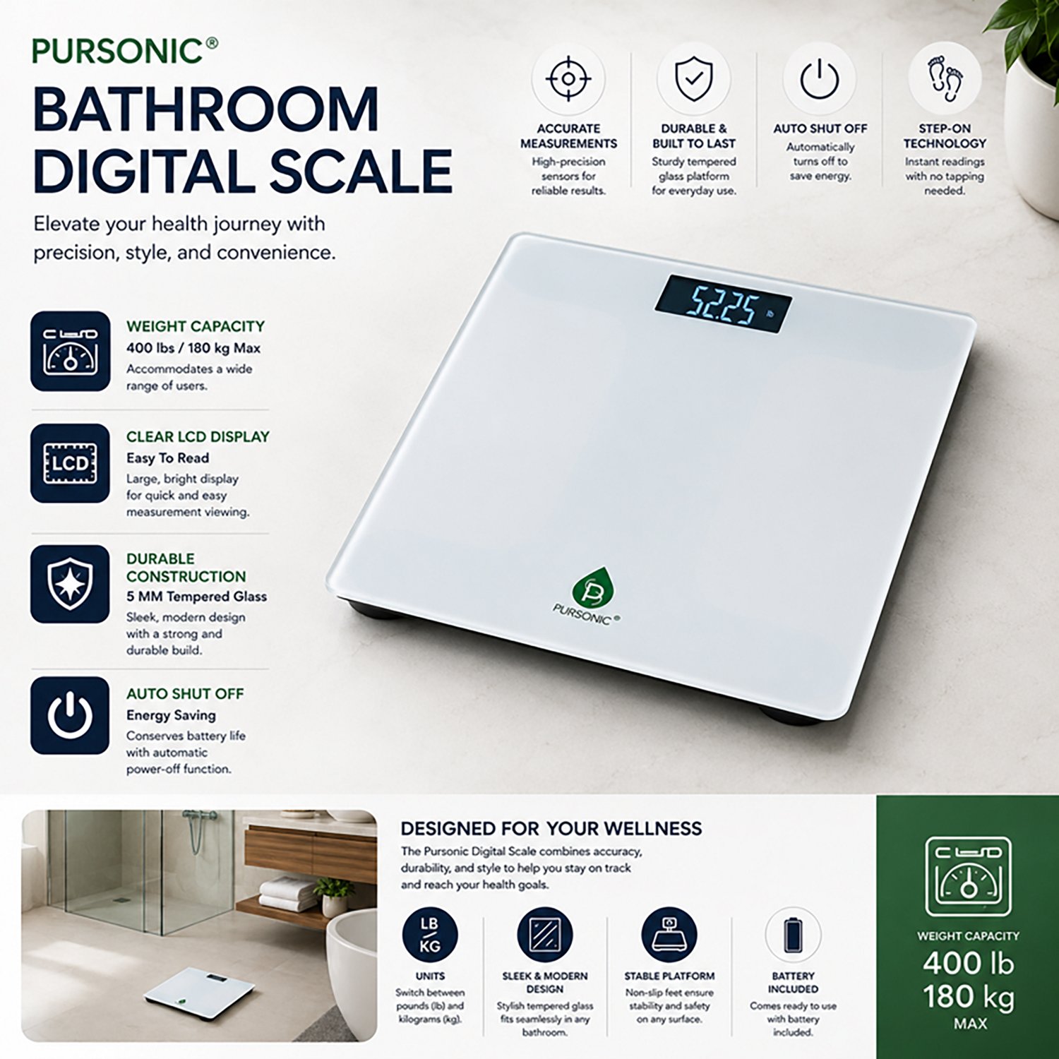 Pursonic Bathroom Digital Scale - view number 3