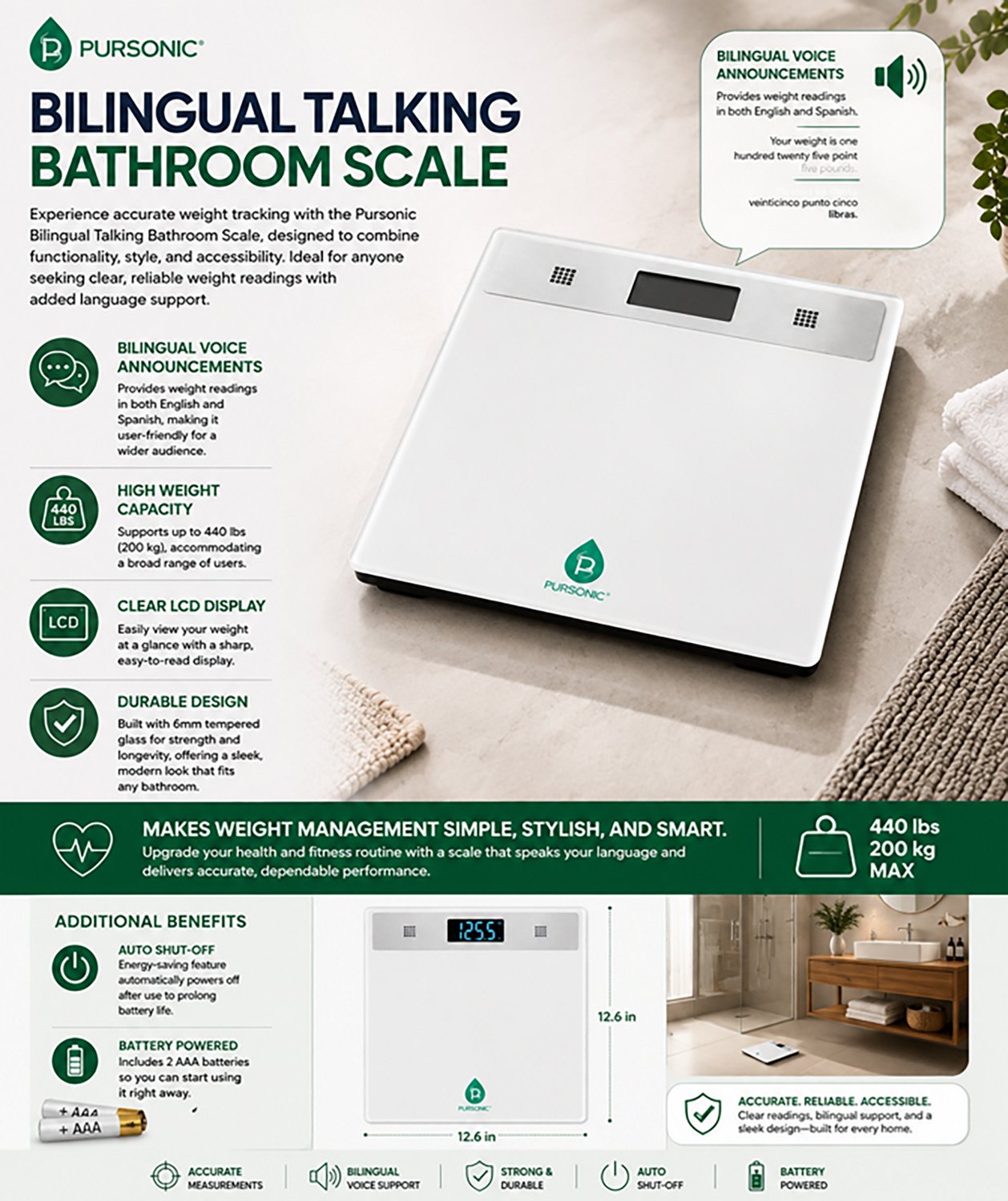 Pursonic Bilingual Talking Bathroom Scale - view number 3
