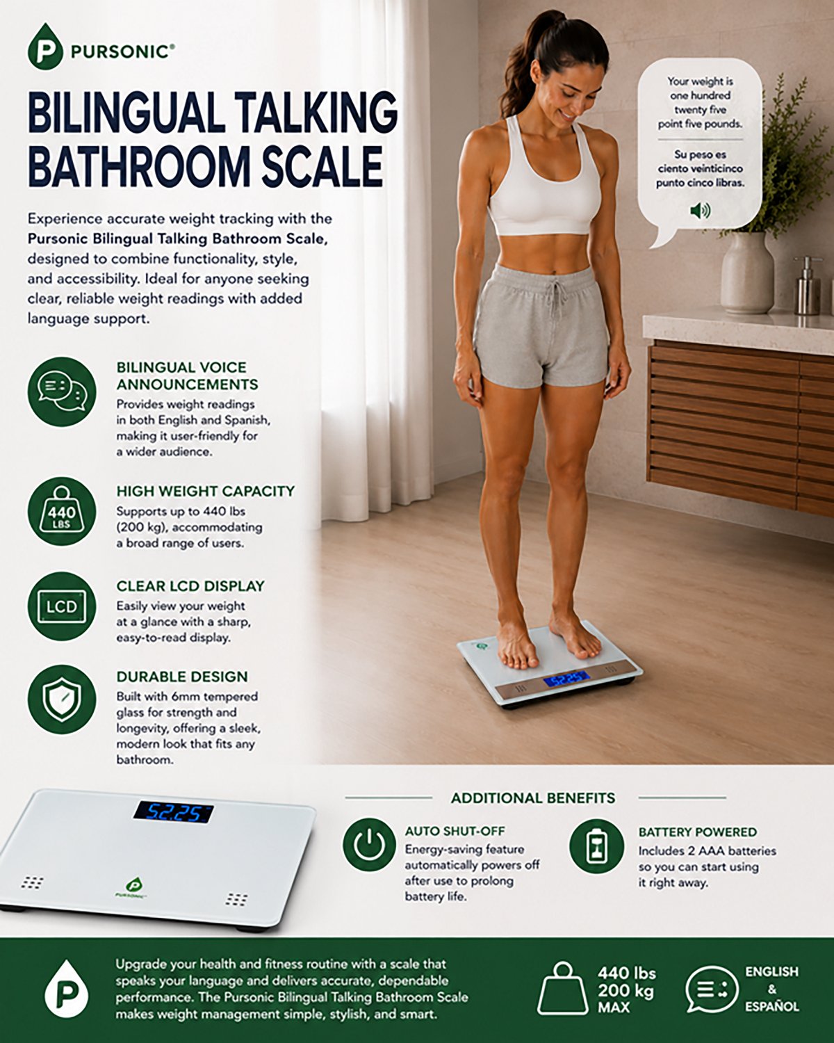Pursonic Bilingual Talking Bathroom Scale - view number 4