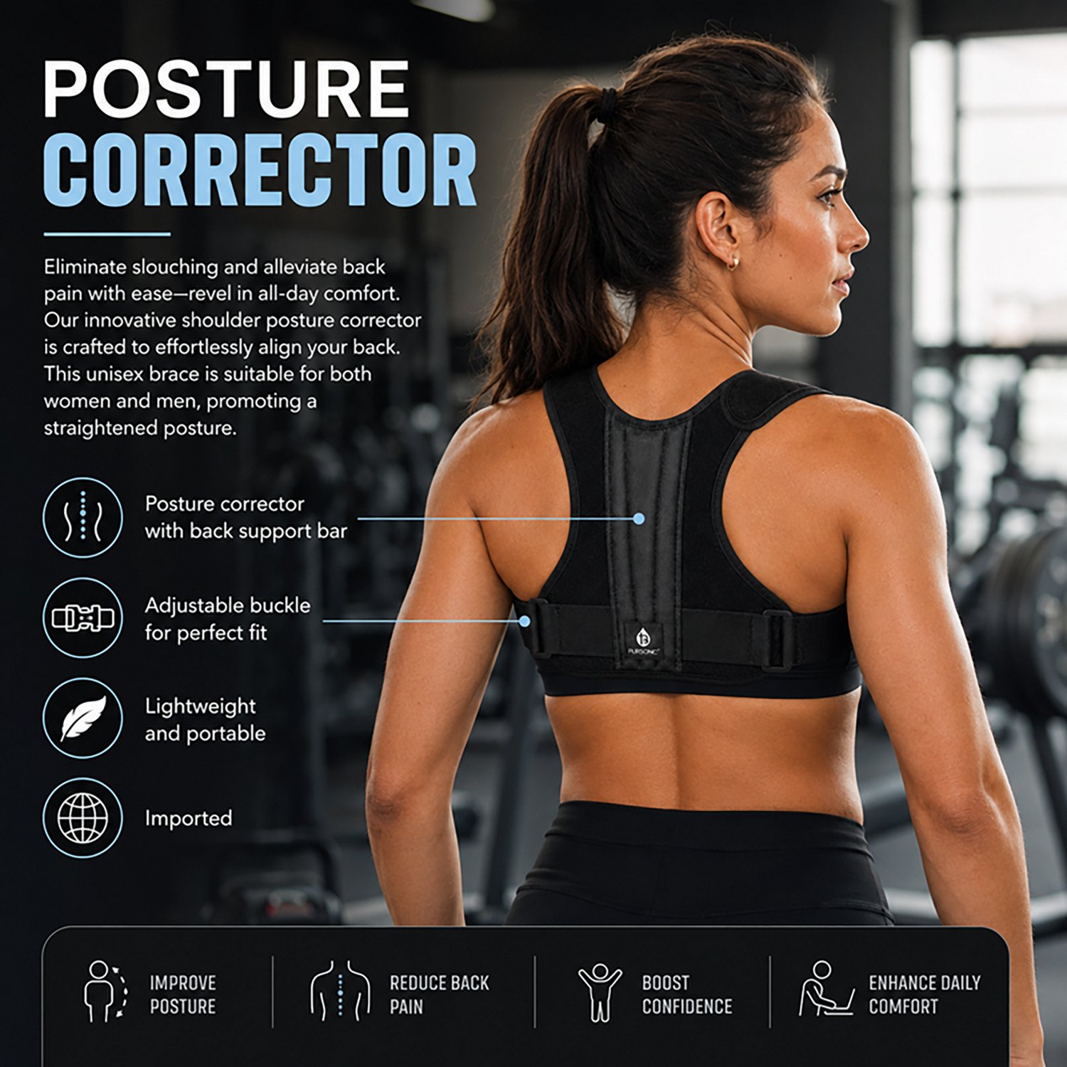 Pursonic Adjustable Posture Corrector with Back Support Bar - view number 3