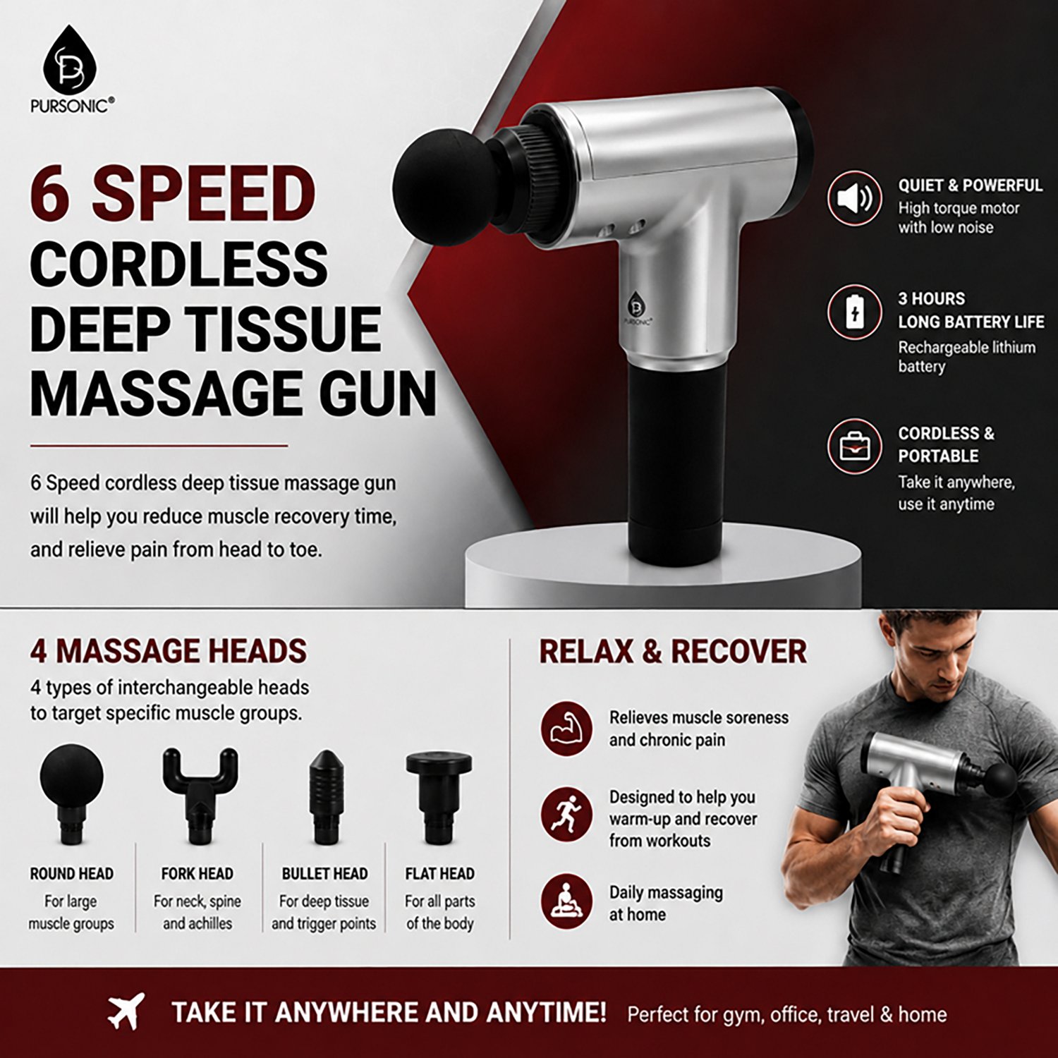 Pursonic Pro Rechargeable Massage Gun - view number 2
