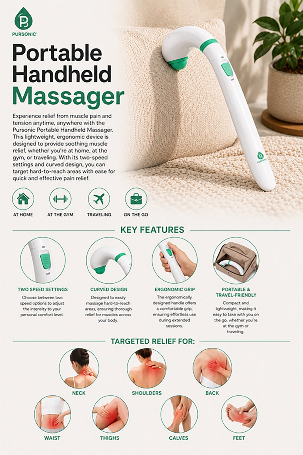 Pursonic Portable Handheld Massager
