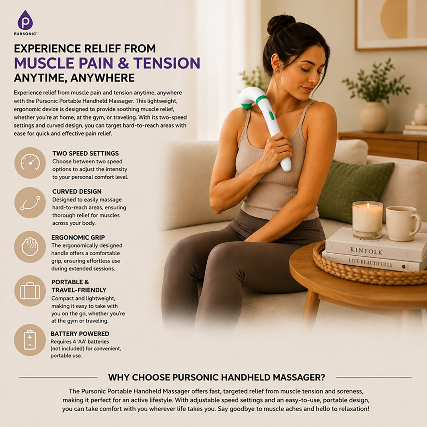 Pursonic Portable Handheld Massager