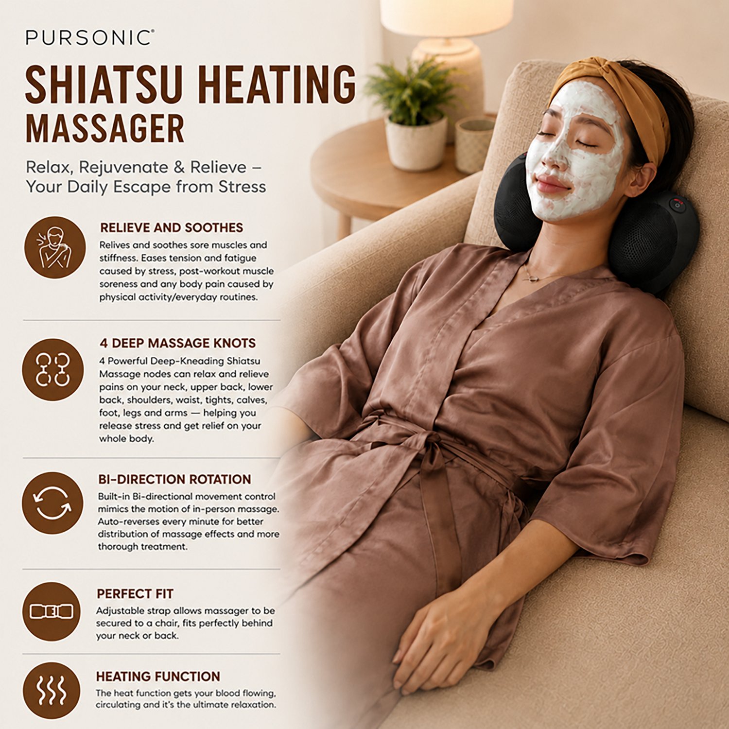 Pursonic HMG410 Shiatsu Heating Neck and Back Massager