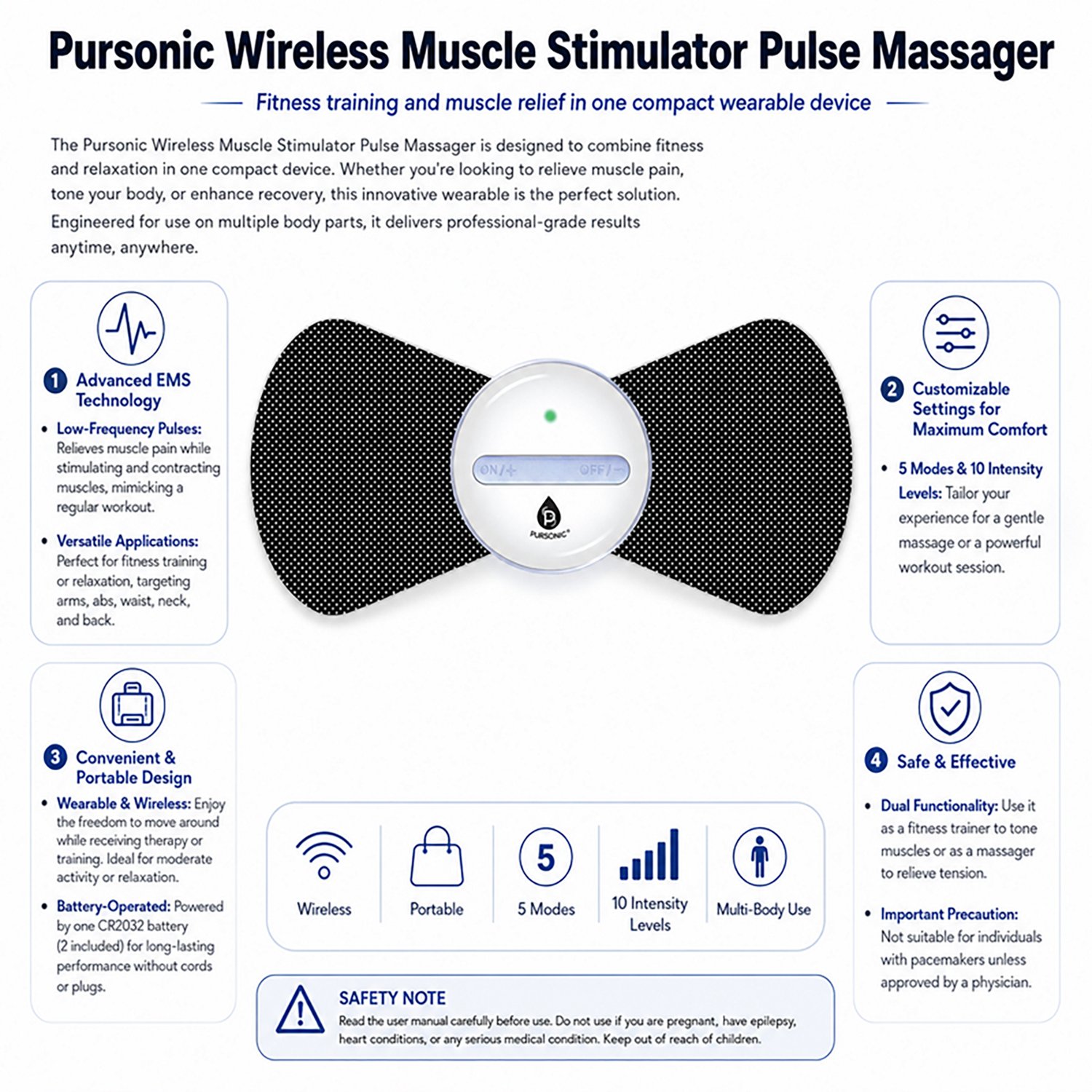 Pursonic Wearable EMS Trainer and Massager - view number 2