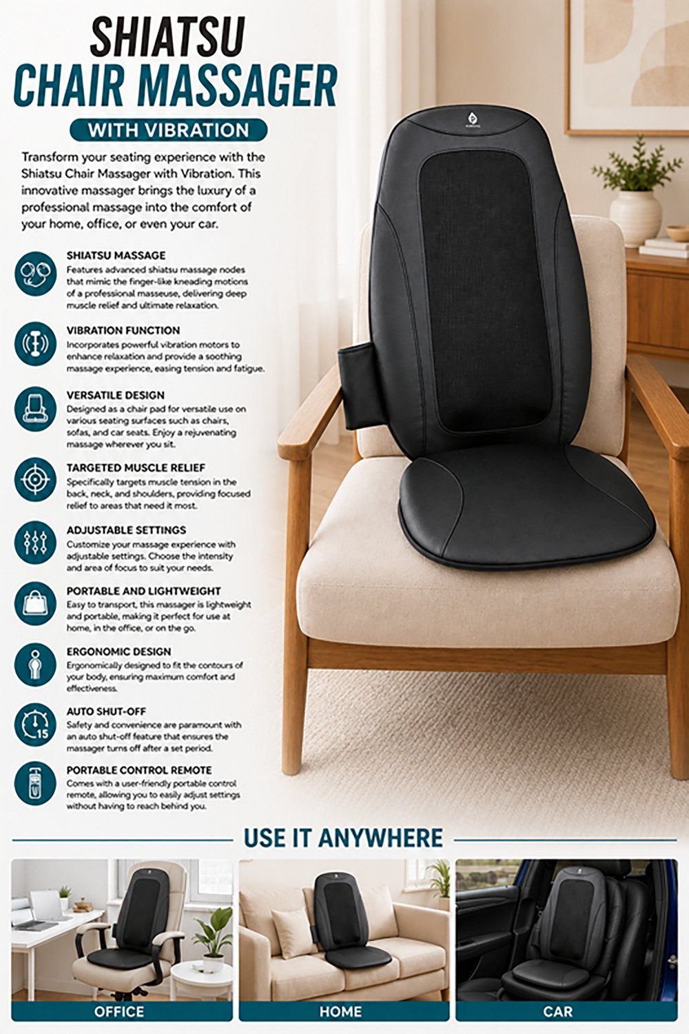Pursonic Shiatsu Chair Massager with Vibration - view number 2