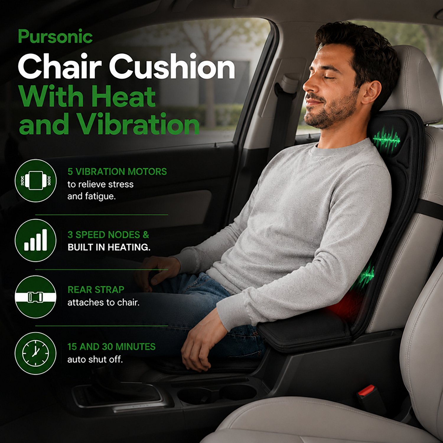 Pursonic Chair Cushion with Heat and Vibration