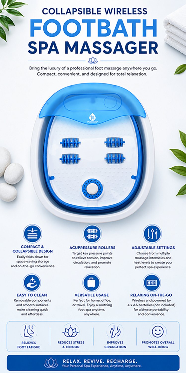 Pursonic Collapsible Wireless Footbath Spa Massager