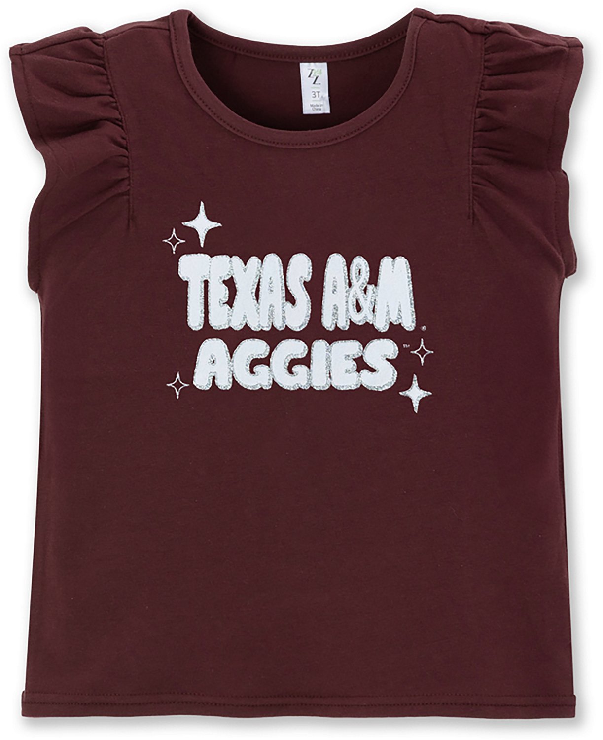 ZooZatz Toddler Girls' Texas A&M University Ladybug Glitter Ruffle Sleeve Graphic T-shirt