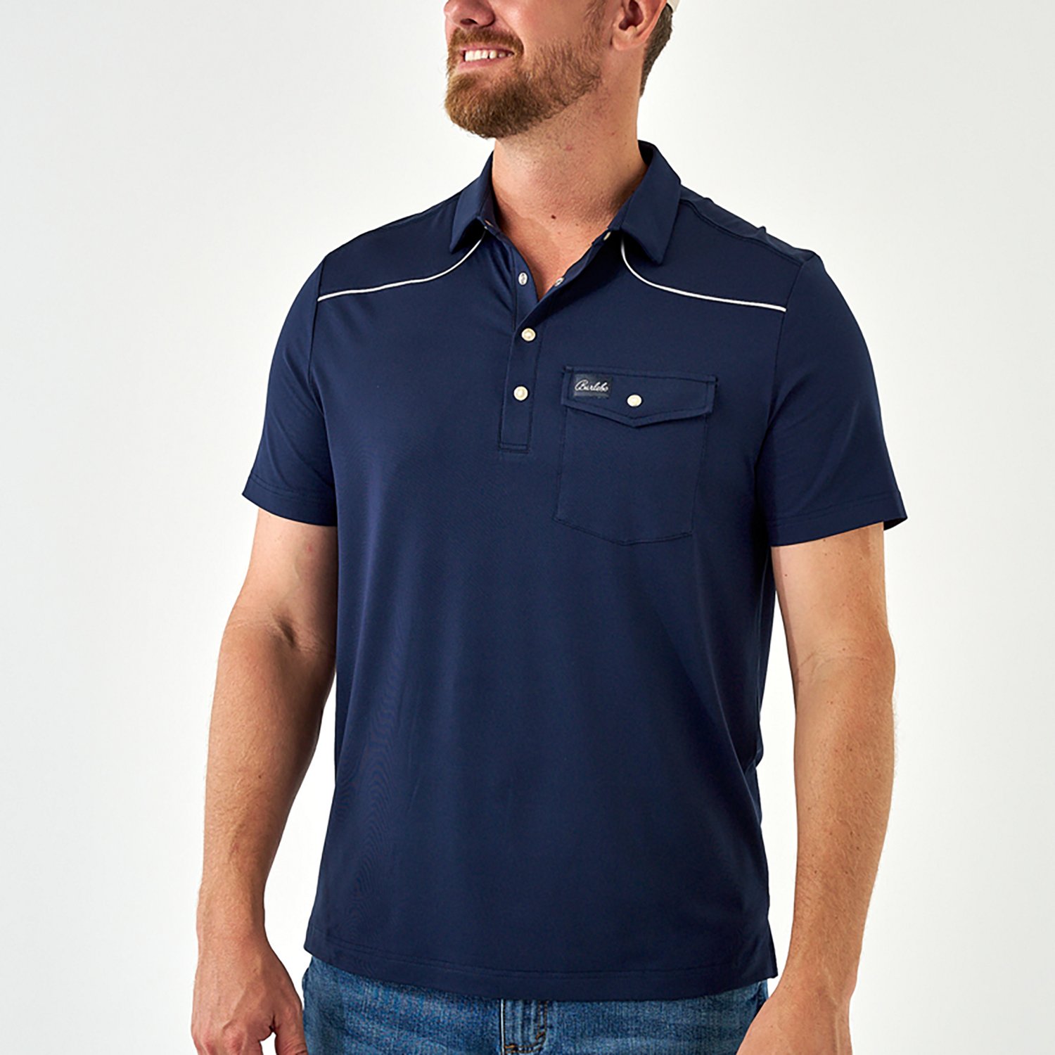 Burlebo Men's Peal Snap Performance Short Sleeve Polo Shirt