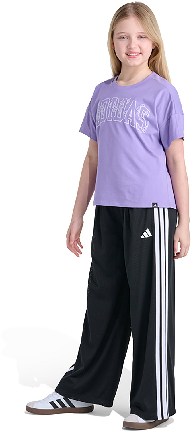 adidas Girls' Elastic Waistband Front Pleat Wide Leg Pants - view number 5